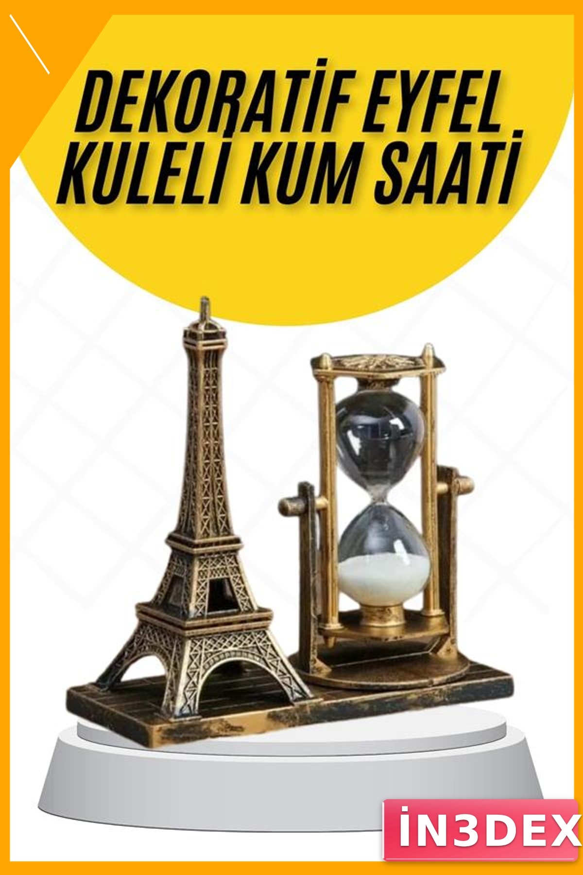Vintage Kum Saati ve Eyfel Kulesi Masa Süsü Biblo