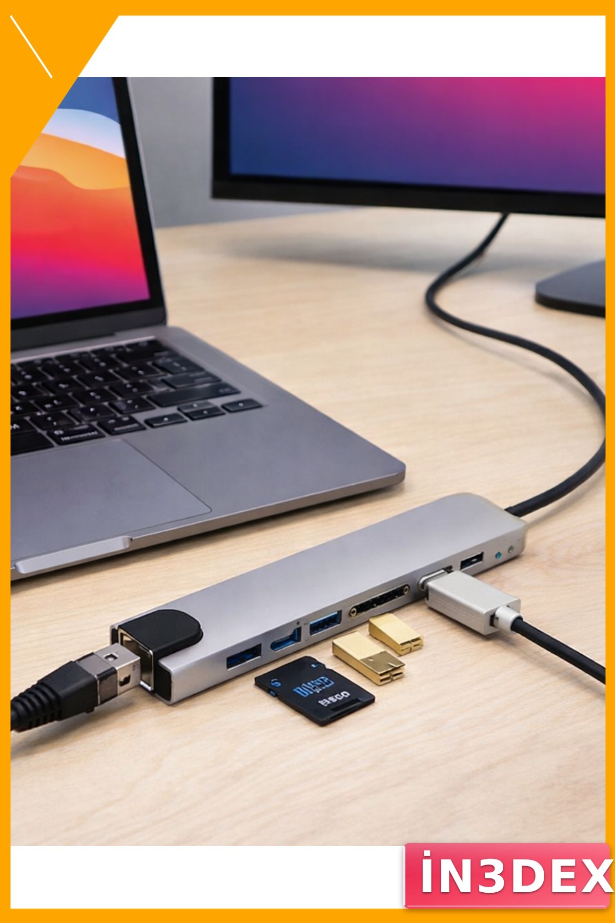 8 Port Type-C Hub USB HDMI RJ45 SD TF Kart Okuyucu Çoklayıcı