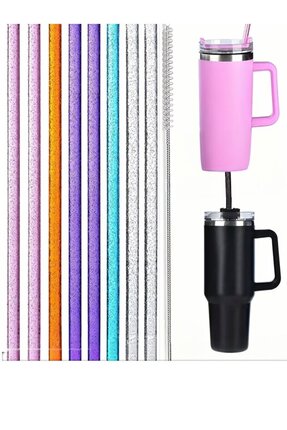 Derinify Renkli Simli Tasarım Stanly Quencher Uyumlu Pipet Seti - 6'lı Paket ...