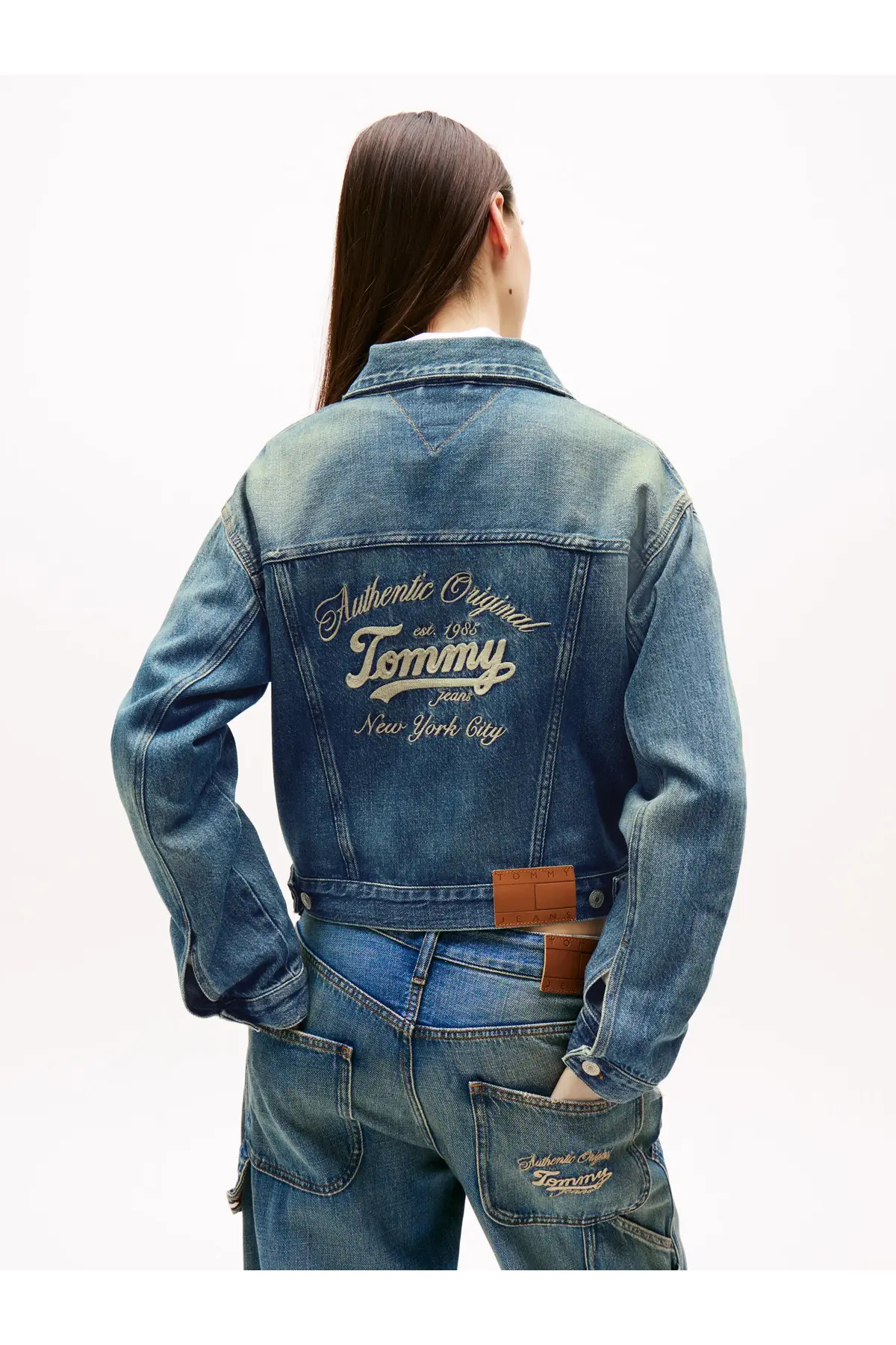 Tommy Hilfiger PLEATED TRUCKER JACK, 1A5 Mavi Kadın Kot Ceket görsel 5