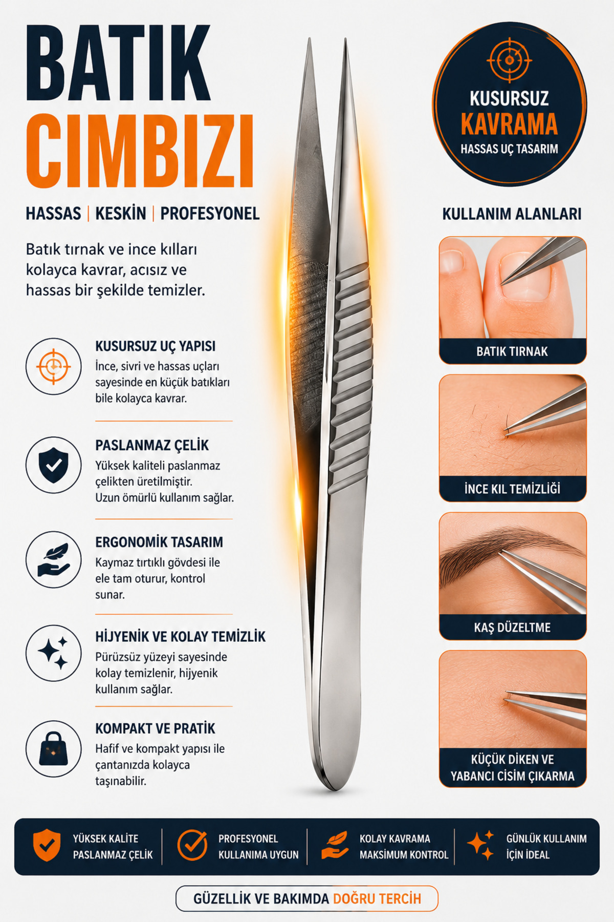 Syku Batık Cımbızı Paslanmaz Çelik Sivri Uçlu Profesyonel Hassas Cımbız