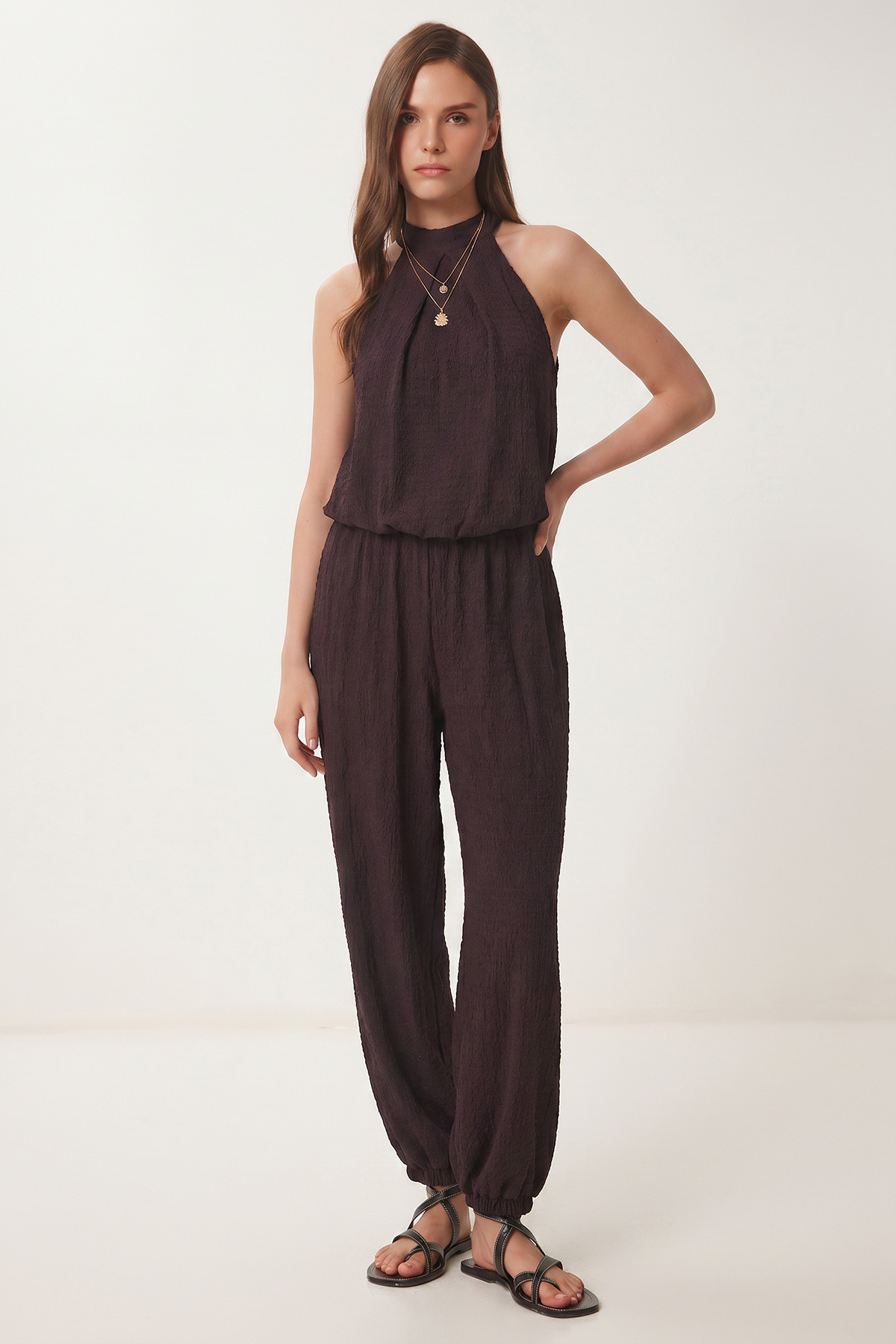 Halter Collar Blouse Pants Crinkle Suit LFW0027 DAMSON