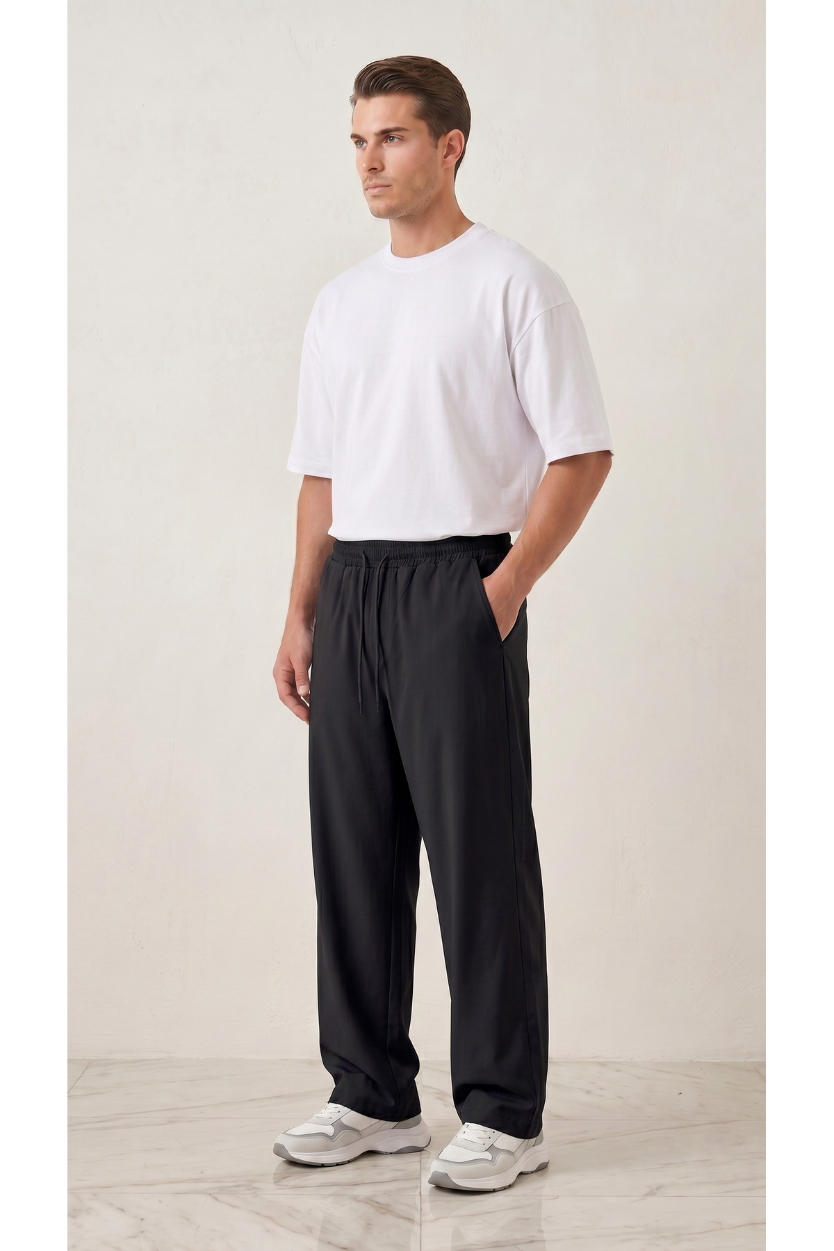zazzia Erkek Siyah Paraşüt Kumaş Baggy Oversize Bol Kesim Eşofman Altı görsel 2