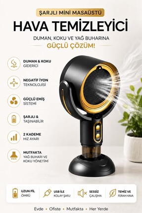 FaroxTech Şarjlı Mini Masaüstü Hava Temizleyici - Taşınabilir Negatif İyon Ha...