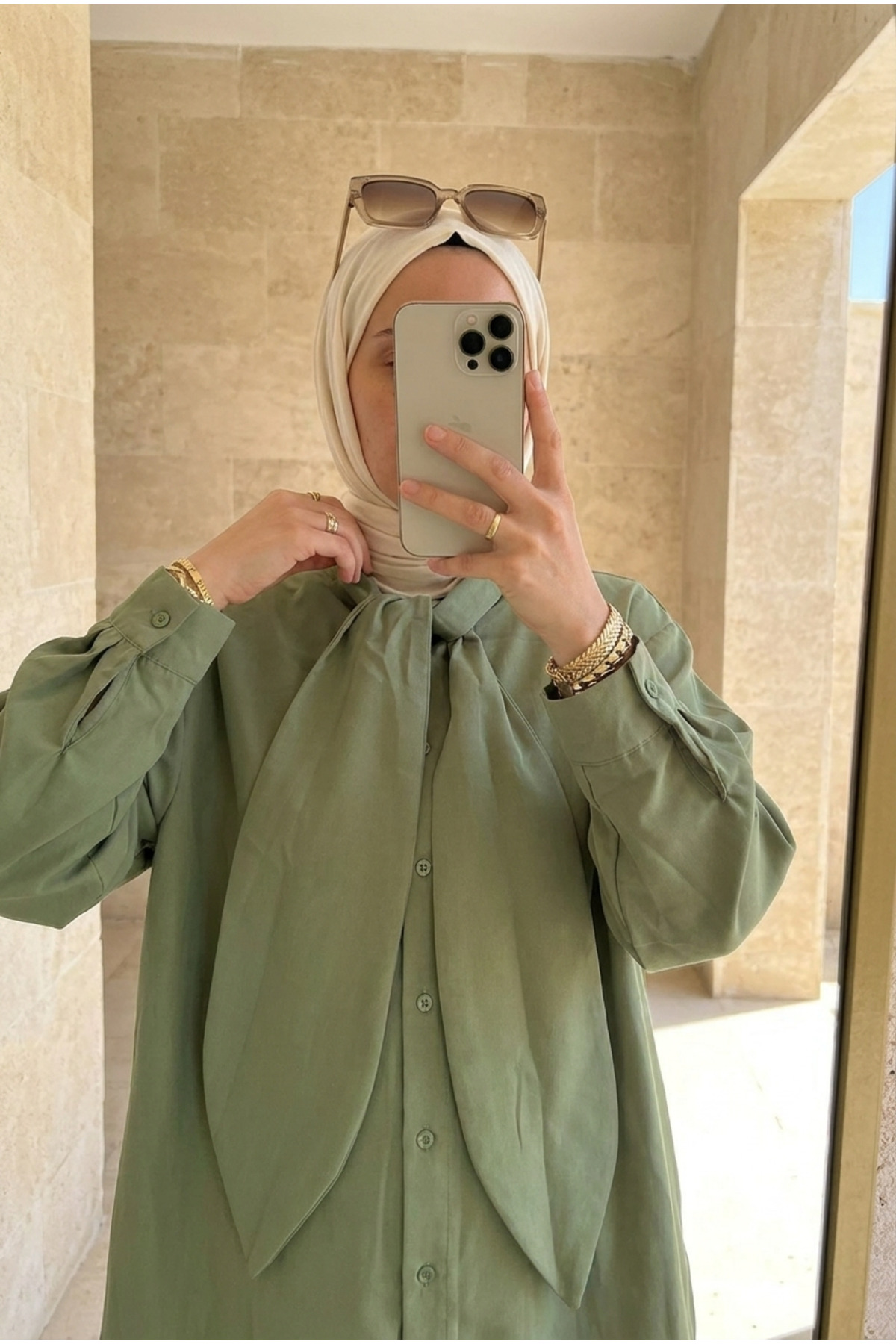 Women's Trendy Scarf Neck Oversized Modest Shirt
