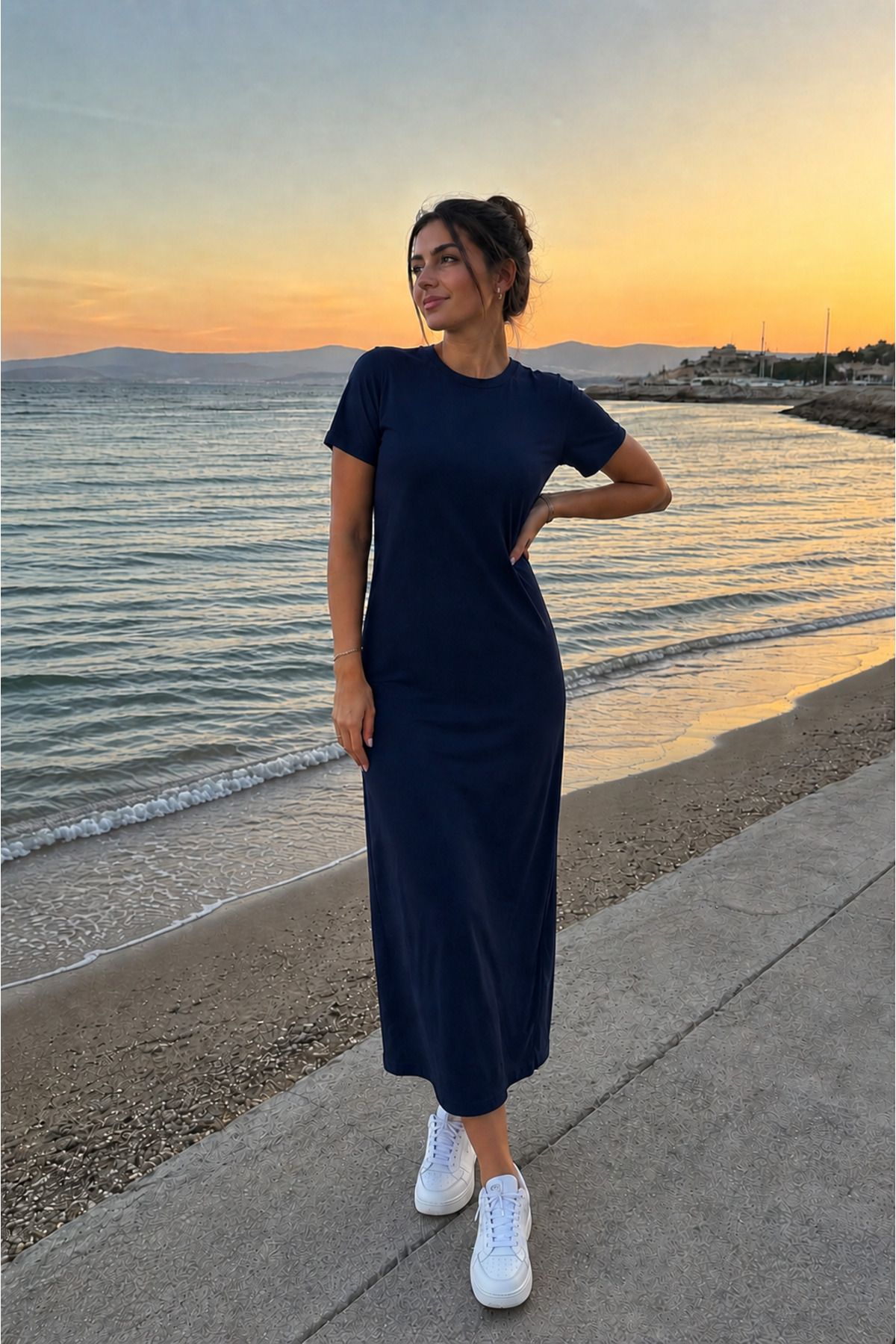 WOMEN'S SHORT SLEEVE CASUAL MİDİ CASUAL STRETCH DRESS