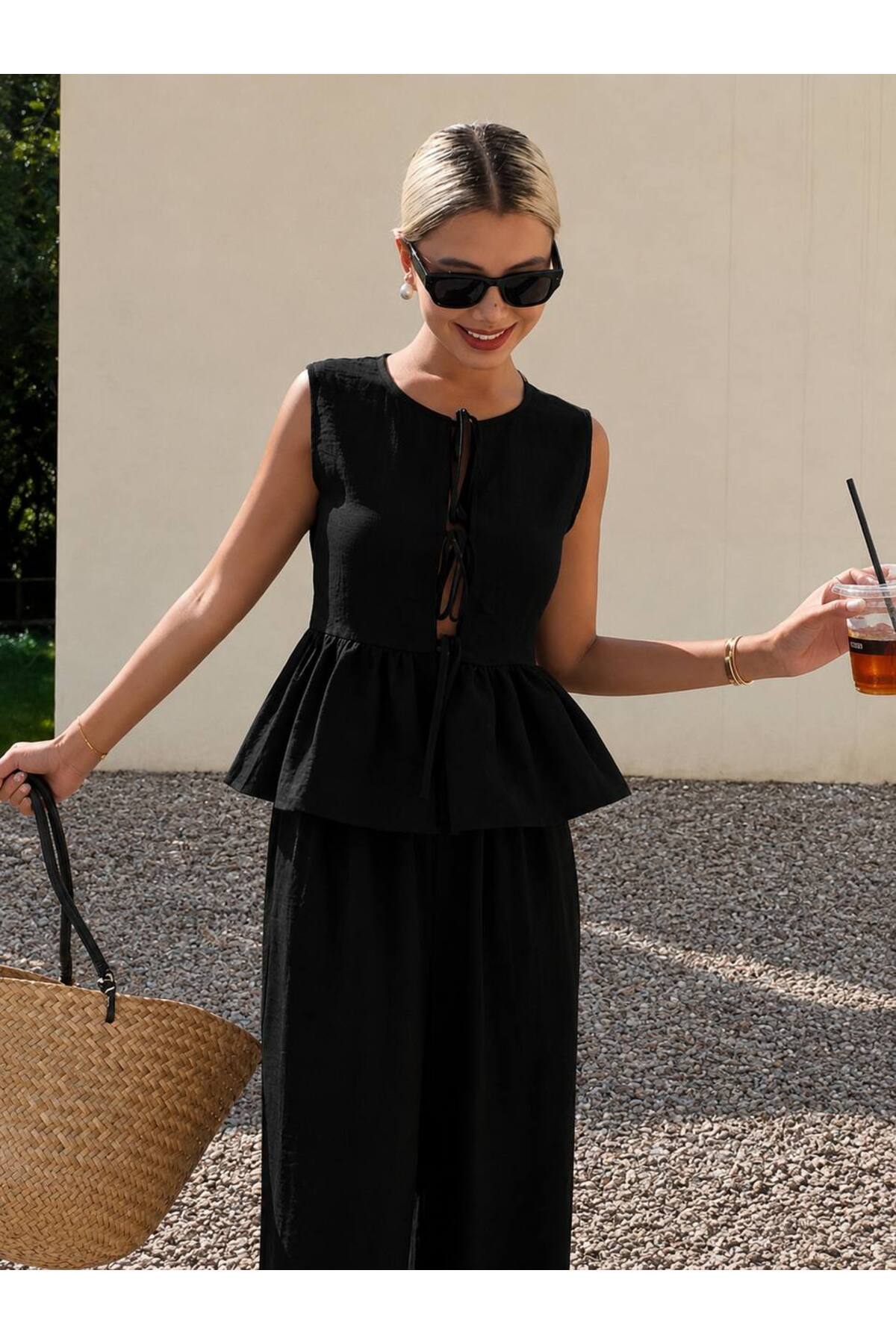 ÇEÇİM Ženska lepršava bluza sa peplumom i set pantalona