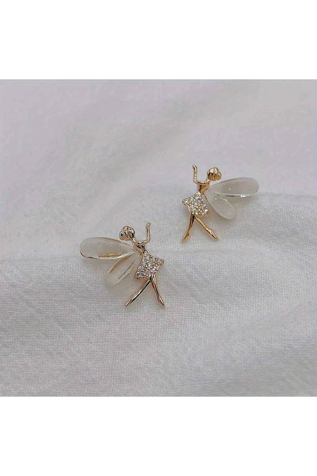 Sparkly Fairy Girl Design Earrings - Minimalist Jewelry with Crystal Wings