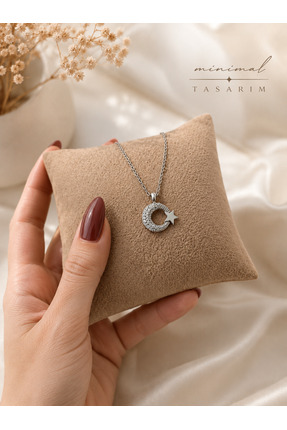 NAS fashion Kadın Silver Minimal Ay Yıldızlı Kolye