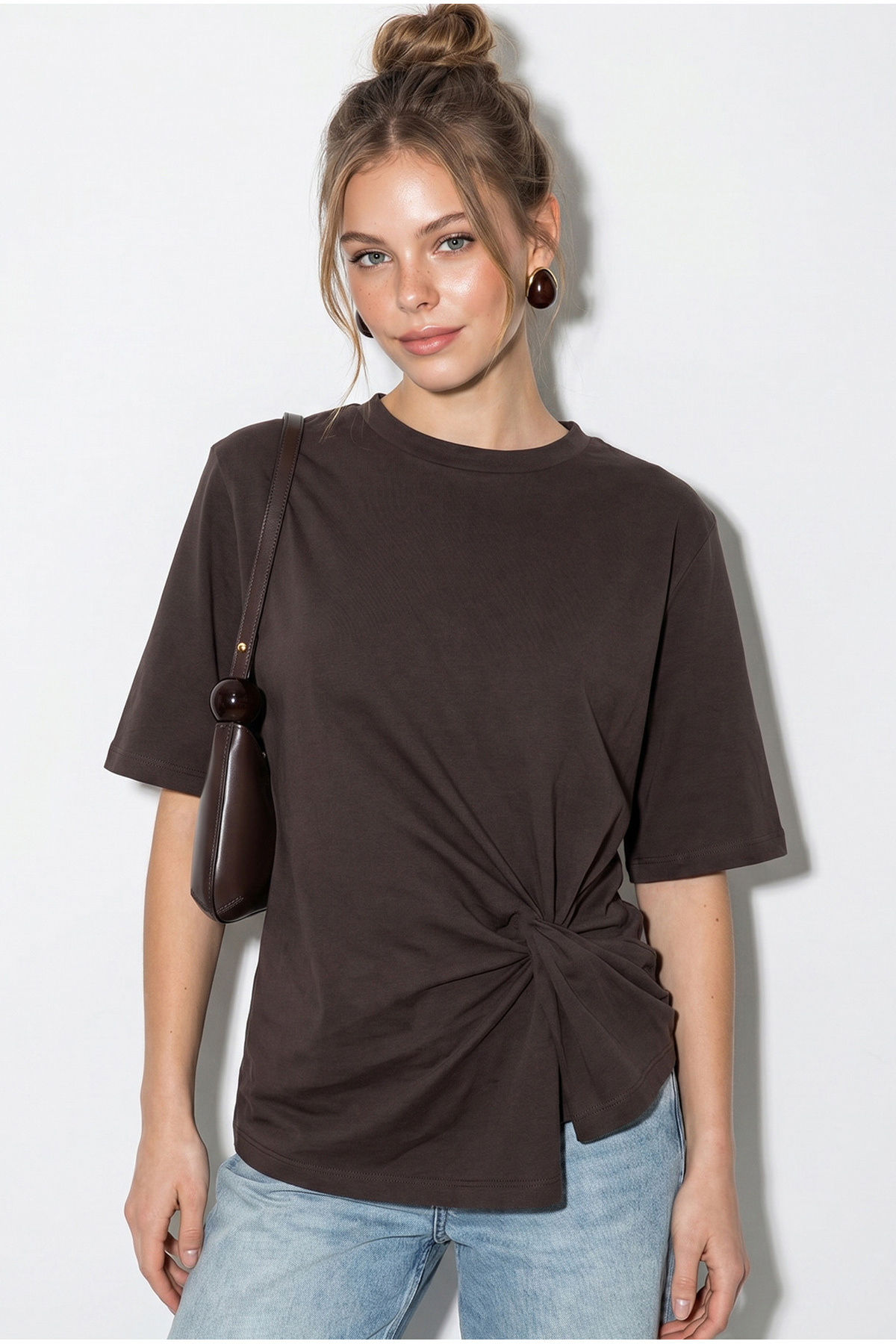 Women's Shoulder Detailed Knot Detailed Short Sleeve T-Shirt 1067 60286068