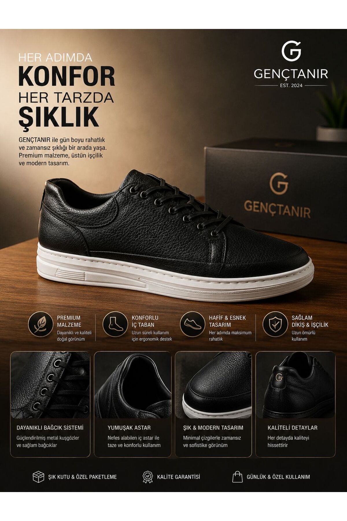 GENCTANİR SHOES Jules Mat Deri Akıllı Bağcıklı Klasik Erkek Ayakkabı görsel 3