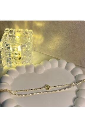 FİLORA 14K Gold 2'li Su Yolu Yonca Bileklik