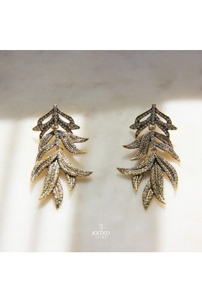 Rococo Shine ZRA Model Zirkon Taş Kaplama Yaprak Küpe ✨