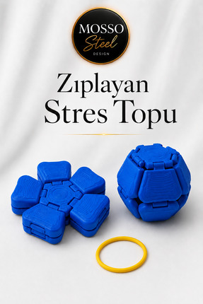 Mosso Steel Zıplayan Stres Topu Clicker Stres Topu – Lastik Mekanizmalı 3D Ba...