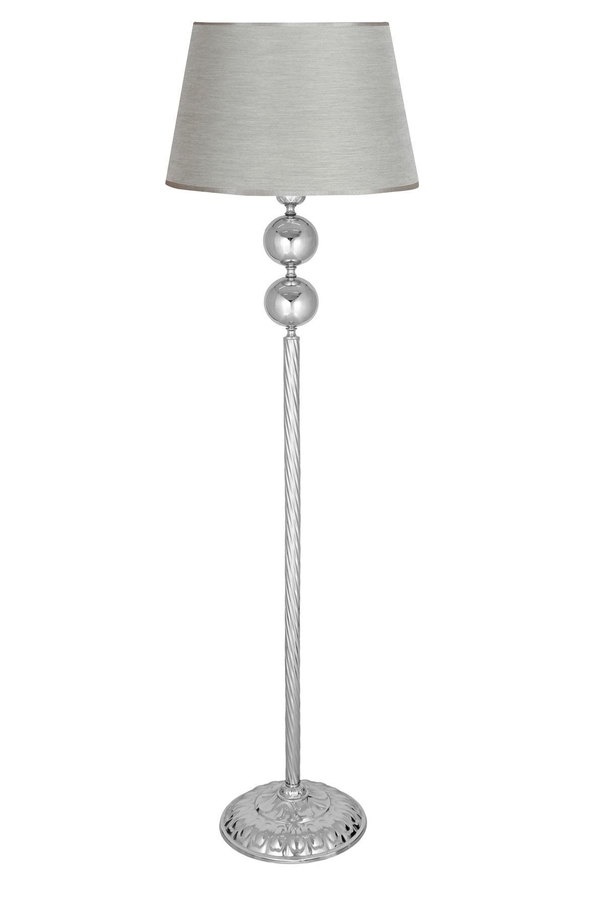 2 Ball Chrome Plated Twisted Metal Floor Lamps Custom Chrome Striped Cream Lampshade Design