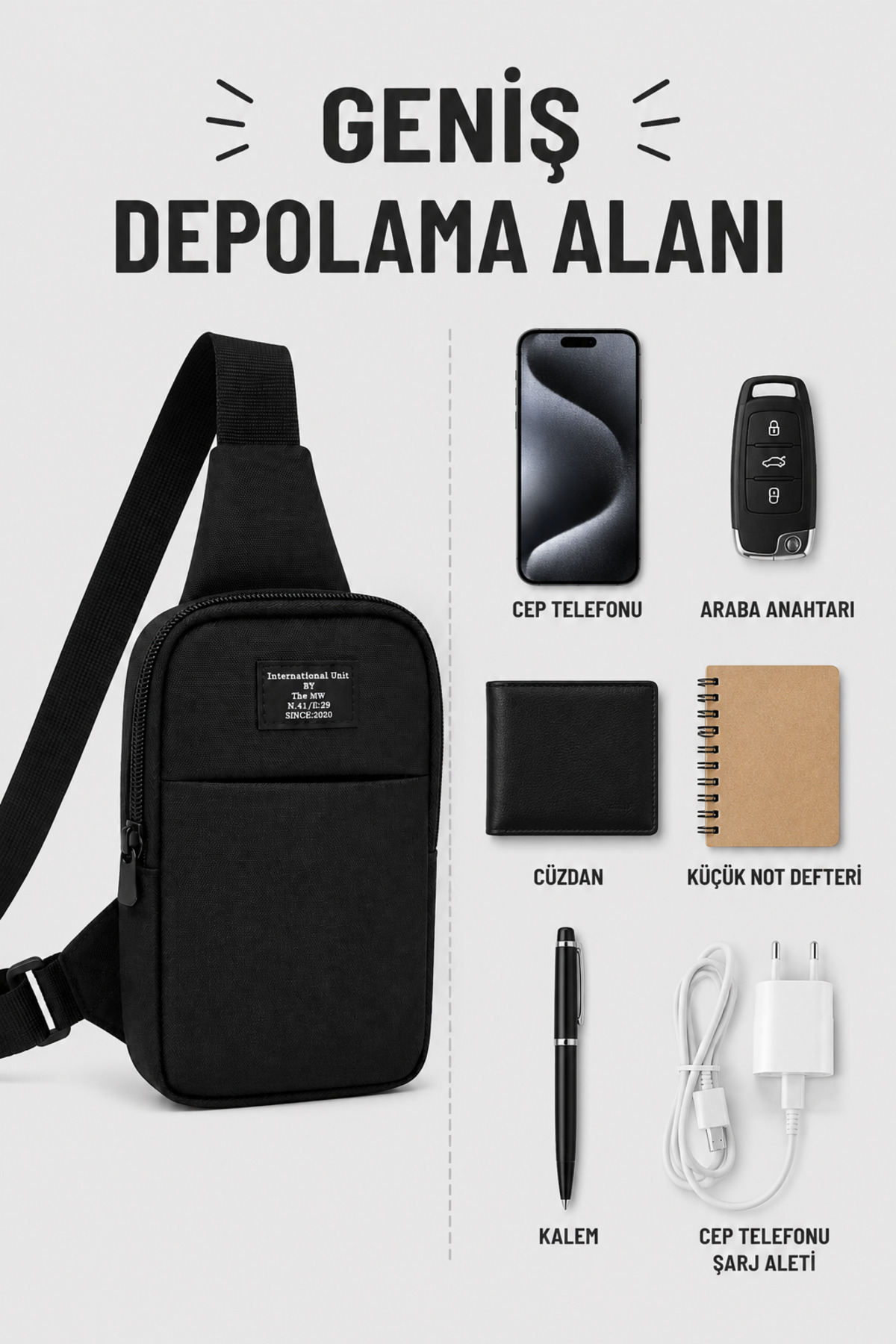 the modawest Unisex Telefon Bölmeli Bel Ve Çapraz Omuz Çanta Göğüs Seyahet Günlük Bodybag görsel 2
