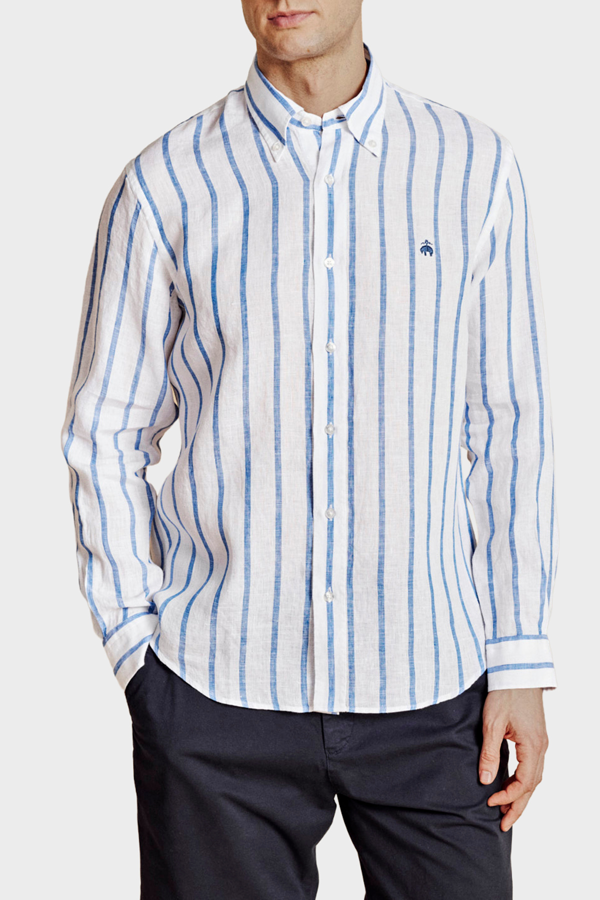 پیراهن مردانه یقه گرد دکمه دار ۱۰۰٪ کتان، BBSS26MSH013175 بروکس برادرز پیراهن BROOKS BROTHERS
