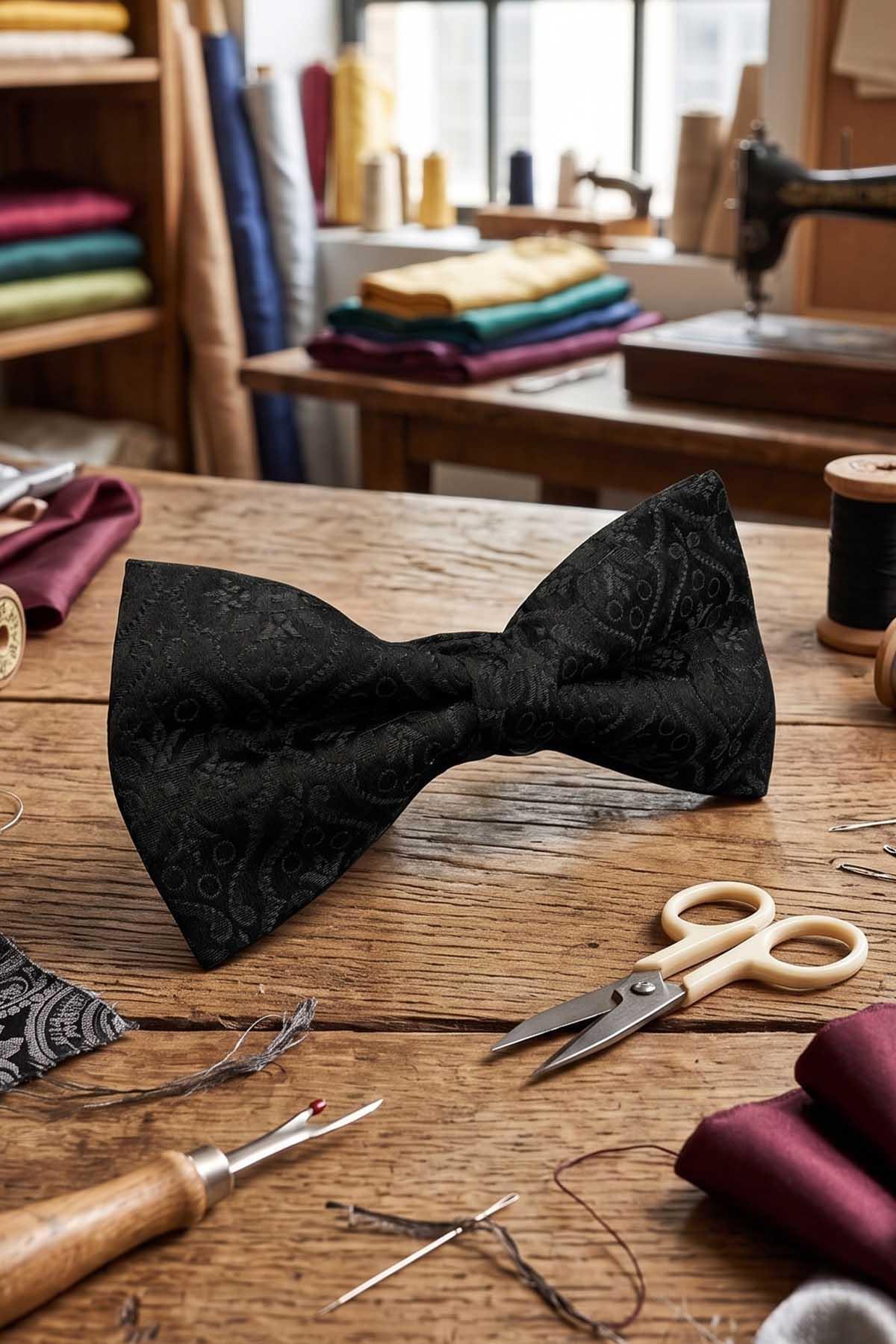 Kravatkolik Siyah Motif İpek Papyon SB223