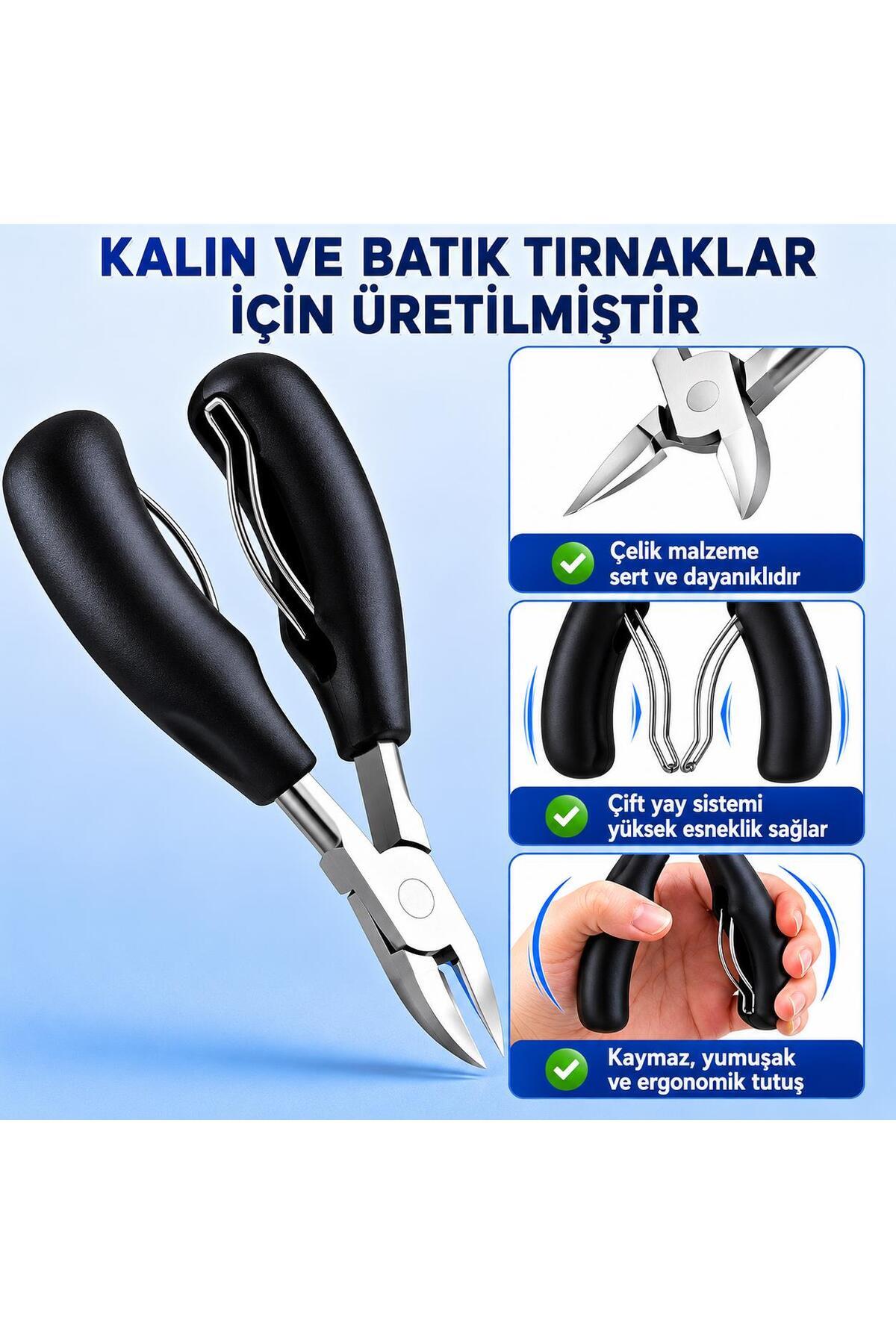 Profesyonel Batık Tırnak Makası Seti 5 Parça | Kalın Tırnak Kesici, Tırnak Eğesi, Temizleme Aparatı ve Cımbızlı Pedikür Seti — B3pp — تصویر 8 از 8