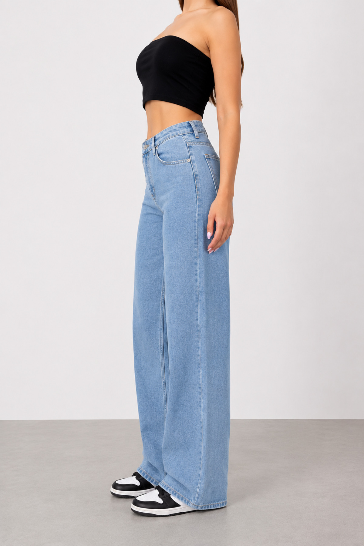 Lighter Jeans Açık Mavi Likralı Wide Leg Palazzo Jean Yüksek Bel Bol Paça Kadın Pantolon görsel 5
