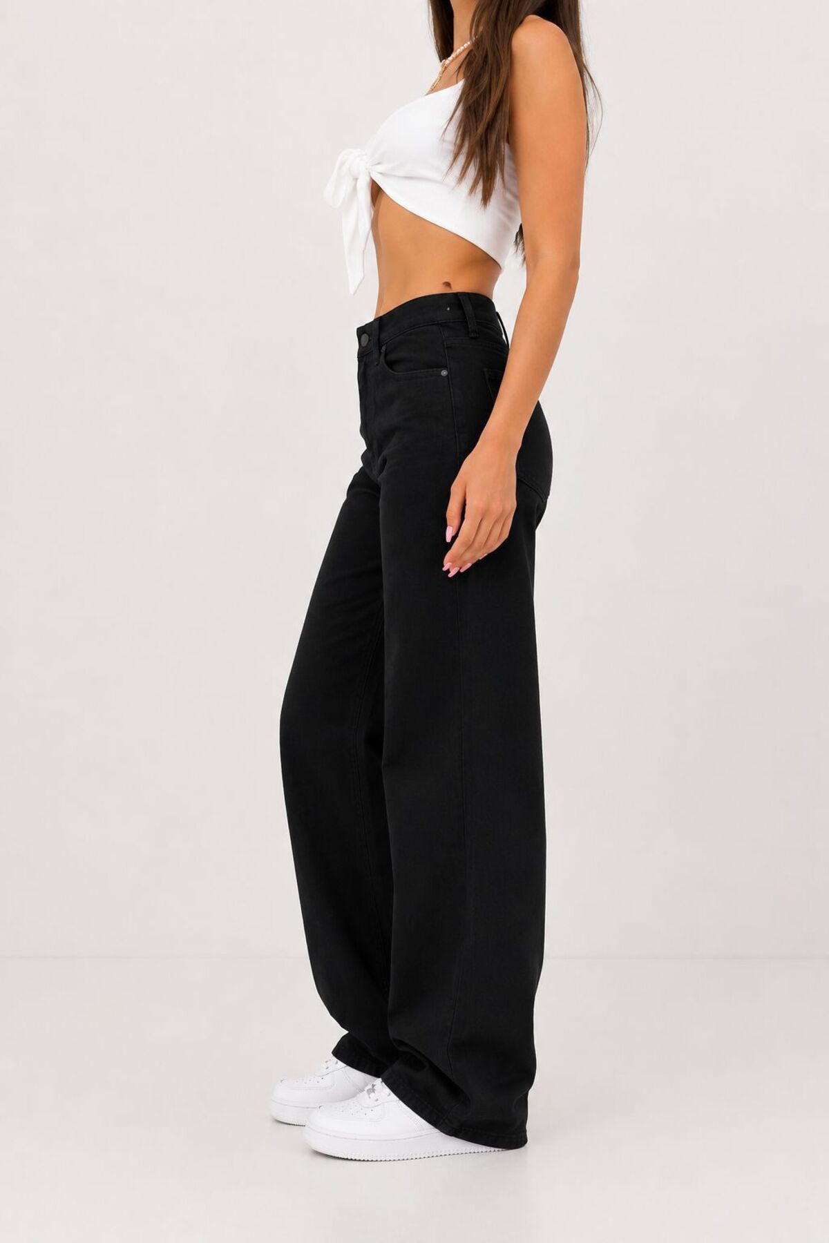Lighter Jeans Kadın Siyah Esnek Wide Leg Yüksek Bel Jean Bol Paça Rahat Kesim Denim Pantolon görsel 2
