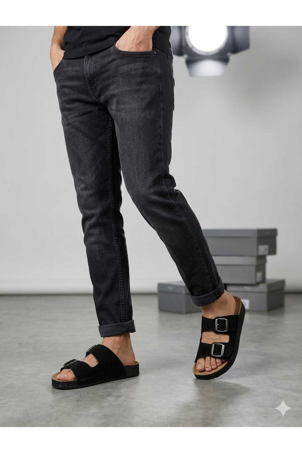 MODESS Çift Toka Siyah Comfort Rahat Tam Kalp Terlik görsel 2