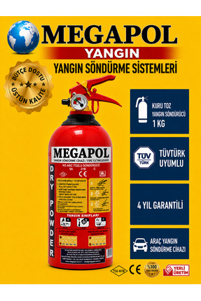 megapol 1 kg yangın söndürme cihazı, yangın söndürme tüpü, yangın tüpü, yangı...