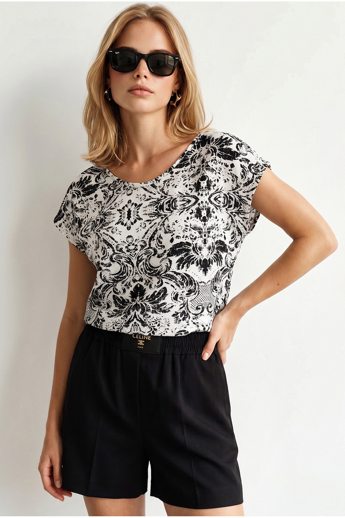 Women's Ethnic Black V-Neck Woven Viscose BlouseBLZ-19003048