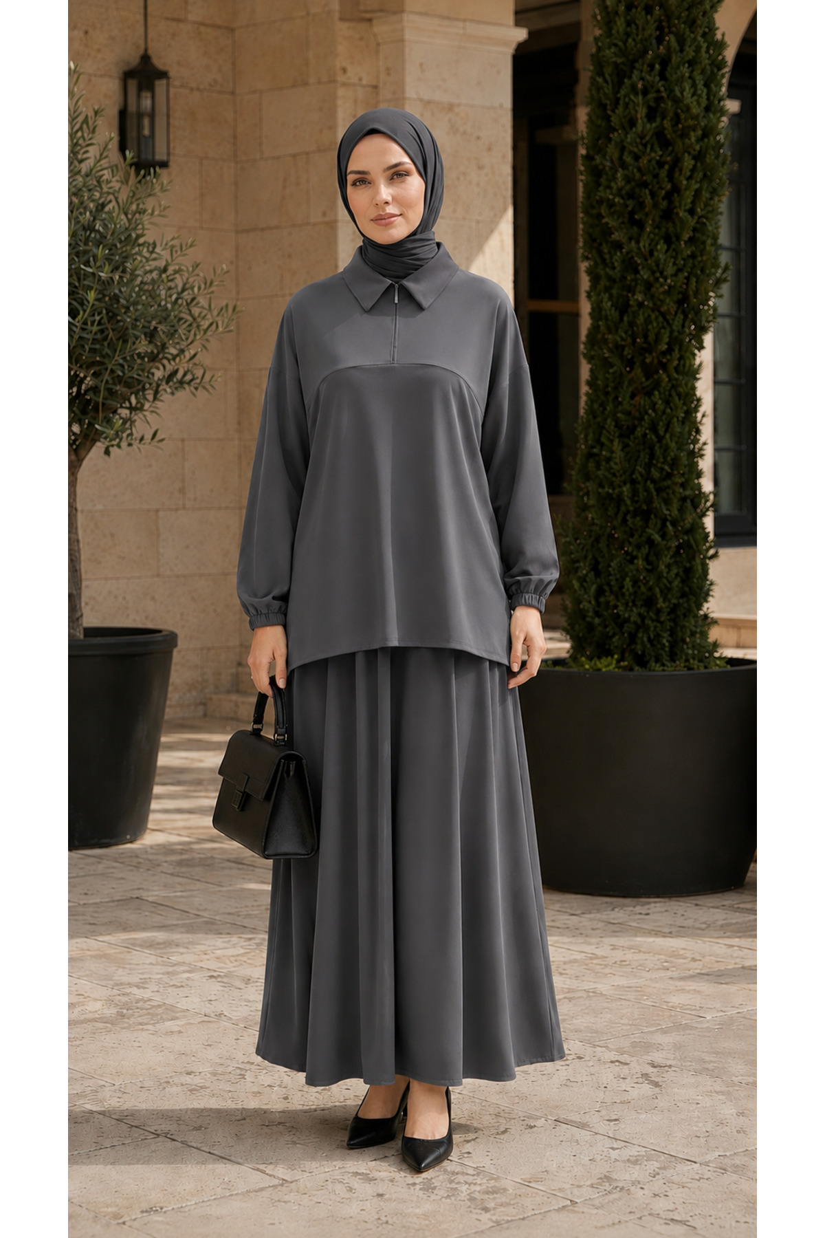 LY LEYO TEKSTİL Shirt Collar Skirt Blouse Double Set