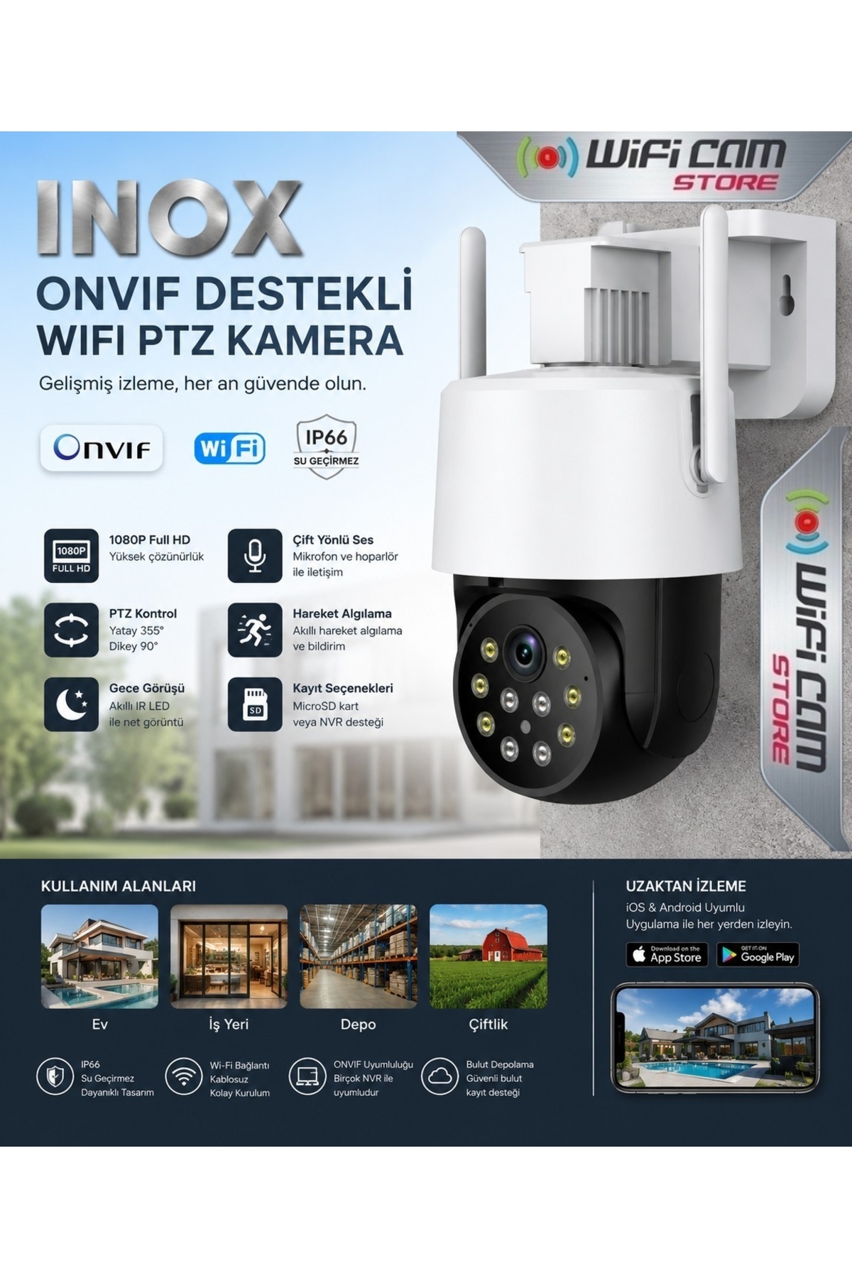 WİFİCAM İnox X100 Seri Tekli Wifi Ptz Kamera Onvif Özellikli