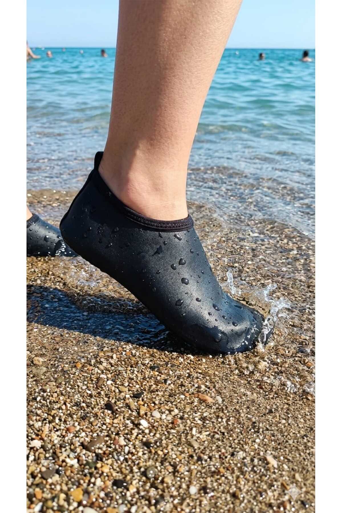 Savana Nefes Alan Kauçuk Taban Unisex Altı Kalın Kaymaz Deri Su Damlası Desen Deniz Ayakkabısı