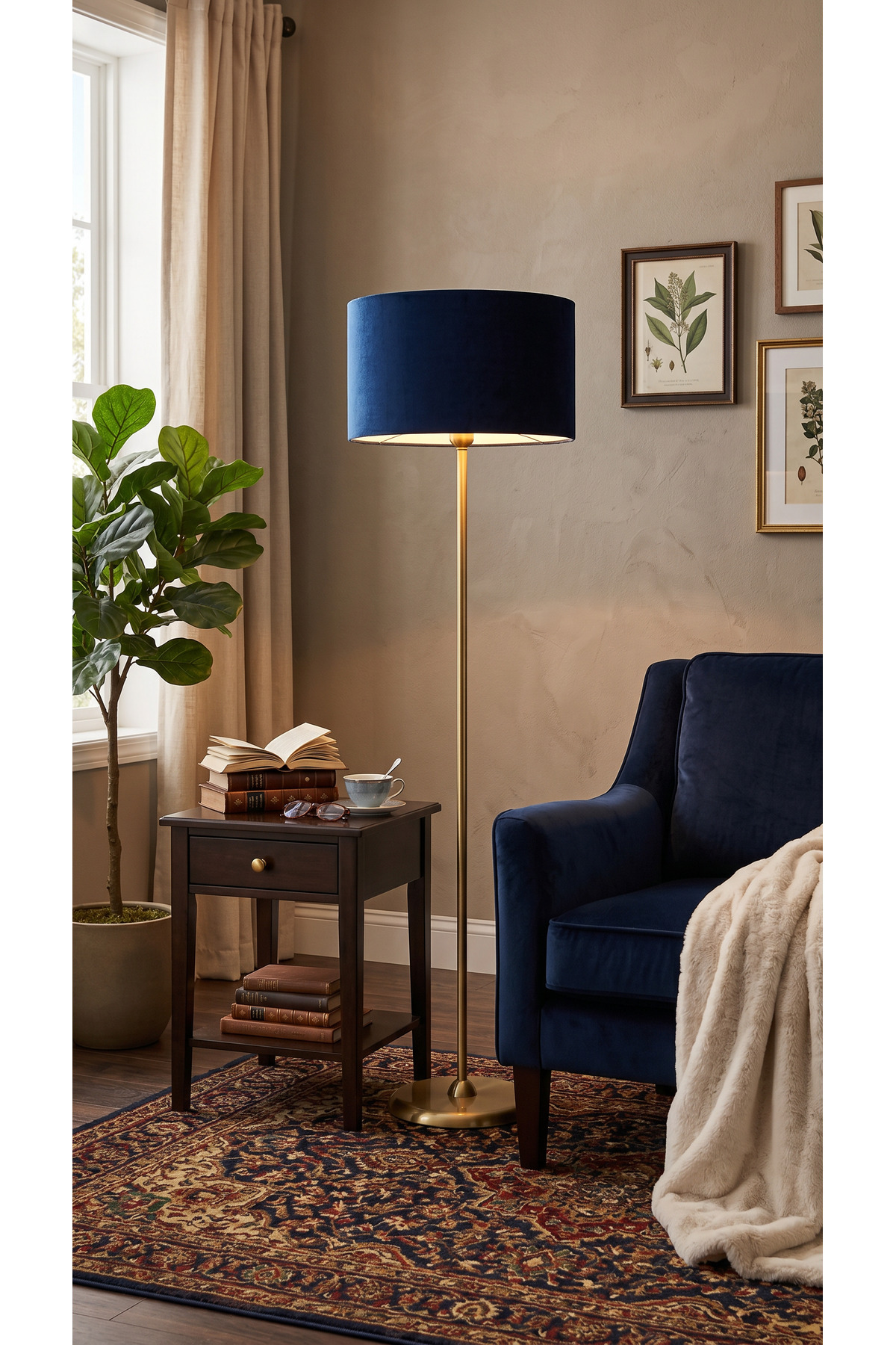 Noa Conic Antique Single Leg Metal Flat Floor Lamp - Navy