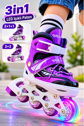 YILDIRIM OYUNCAK 3in1 LED Işıklı Çocuk Pateni - Ayarlanabilir Numaralı 2+1+1 ...