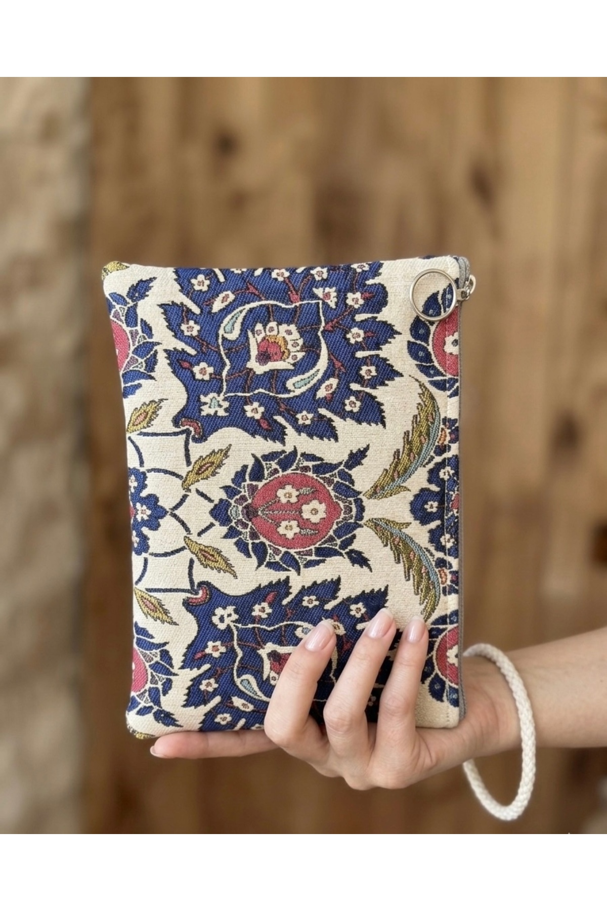 Zehra ana Etnik Lale Desenli Goblen El Çantası Clutch Çanta görsel 4