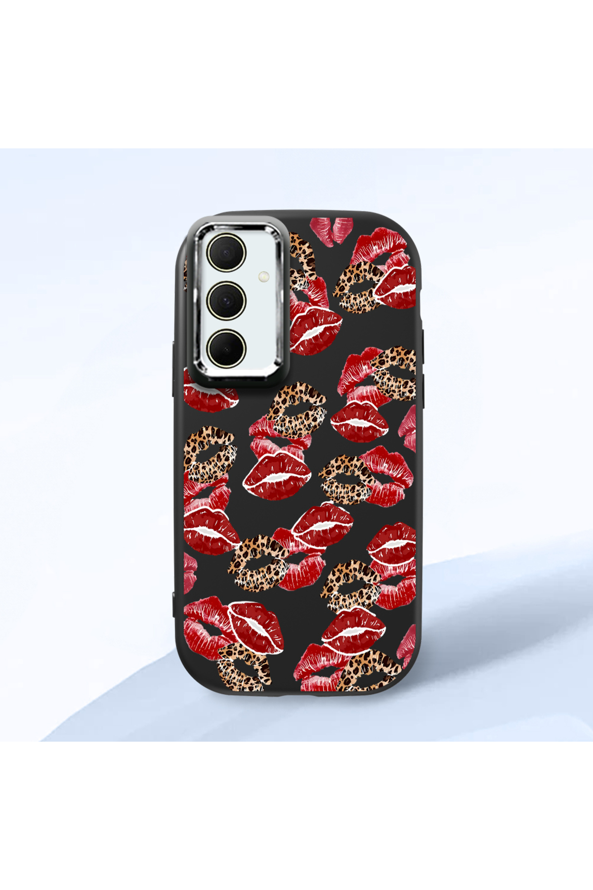 Samsung Galaxy A35 Compatible Case camera protector Black Silicone Couple Phone Case with Kiss Pattern