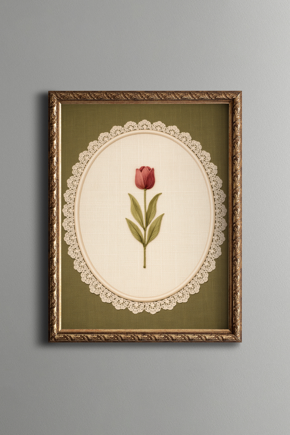 Embroidery Look Tulip Design - Vintage Pattern Frame - Slim Model
