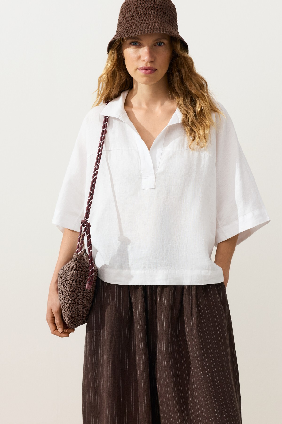 Oysho  Oversize %100 keten kısa kollu gömlek - Görsel 8