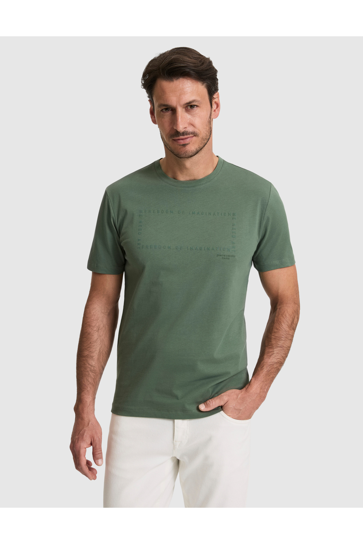 Pierre Cardin Haki Regular Fit %100 Pamuk Bisiklet Yaka Tişört 50327871-VR027