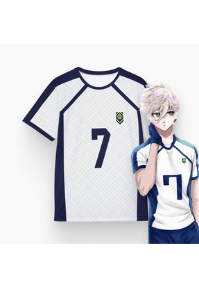 Touz Moda Beyaz Anime Blue Lock 7 Nagi Forma Unisex Tişört