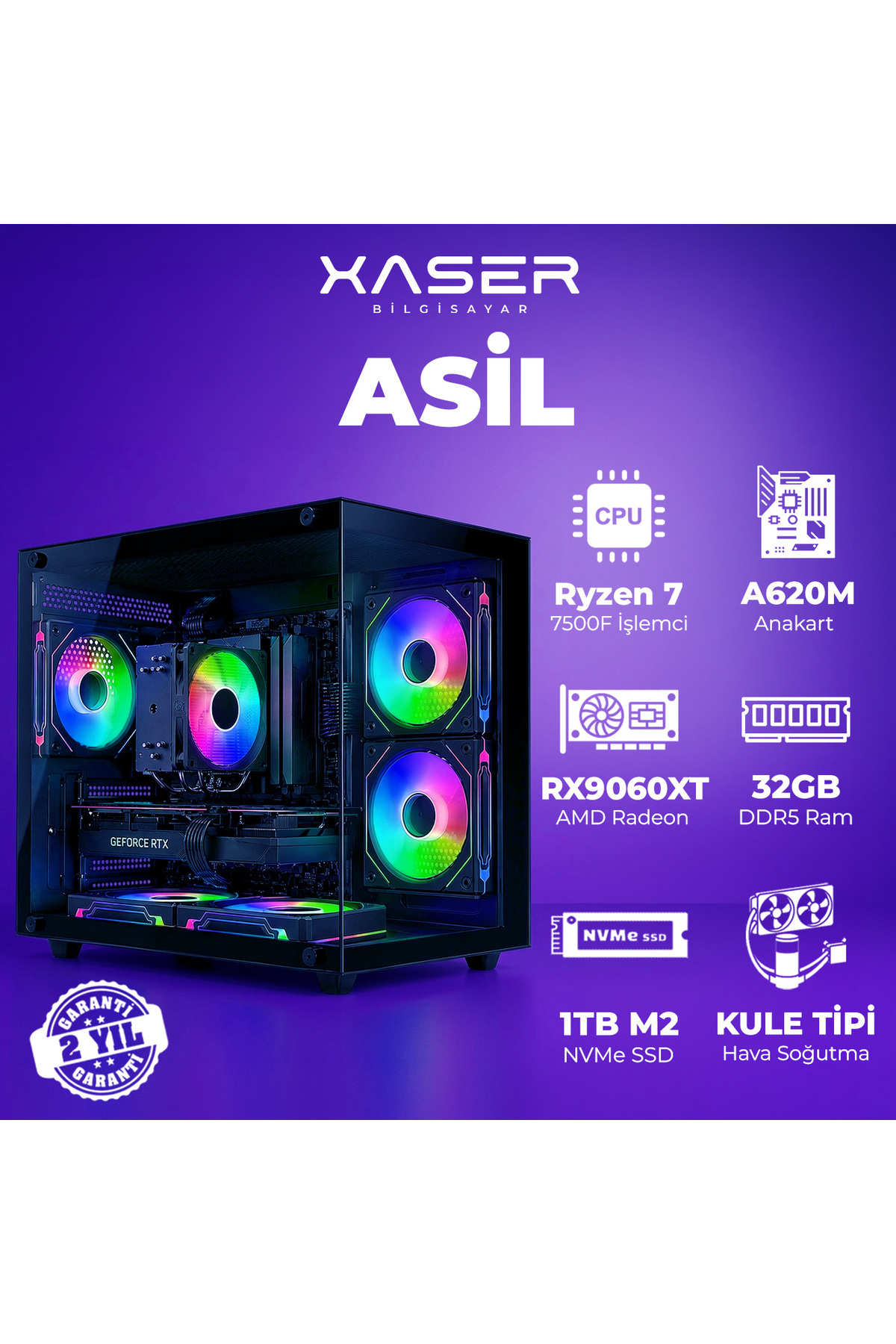 その他 ximapex Xaser Asil X10 Ryzen 5 7500F 32GB DDR5 Ram 1TB M.2 NVMe SSD 16GB