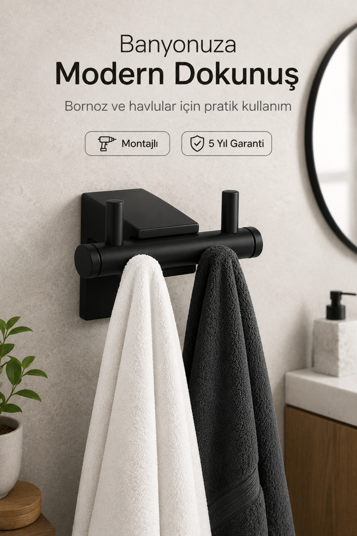 Premium F1 Model Black Bathrobe and Towel Hanger Stainless Steel Mounted Bath Towel Holder 5 Years Warranty