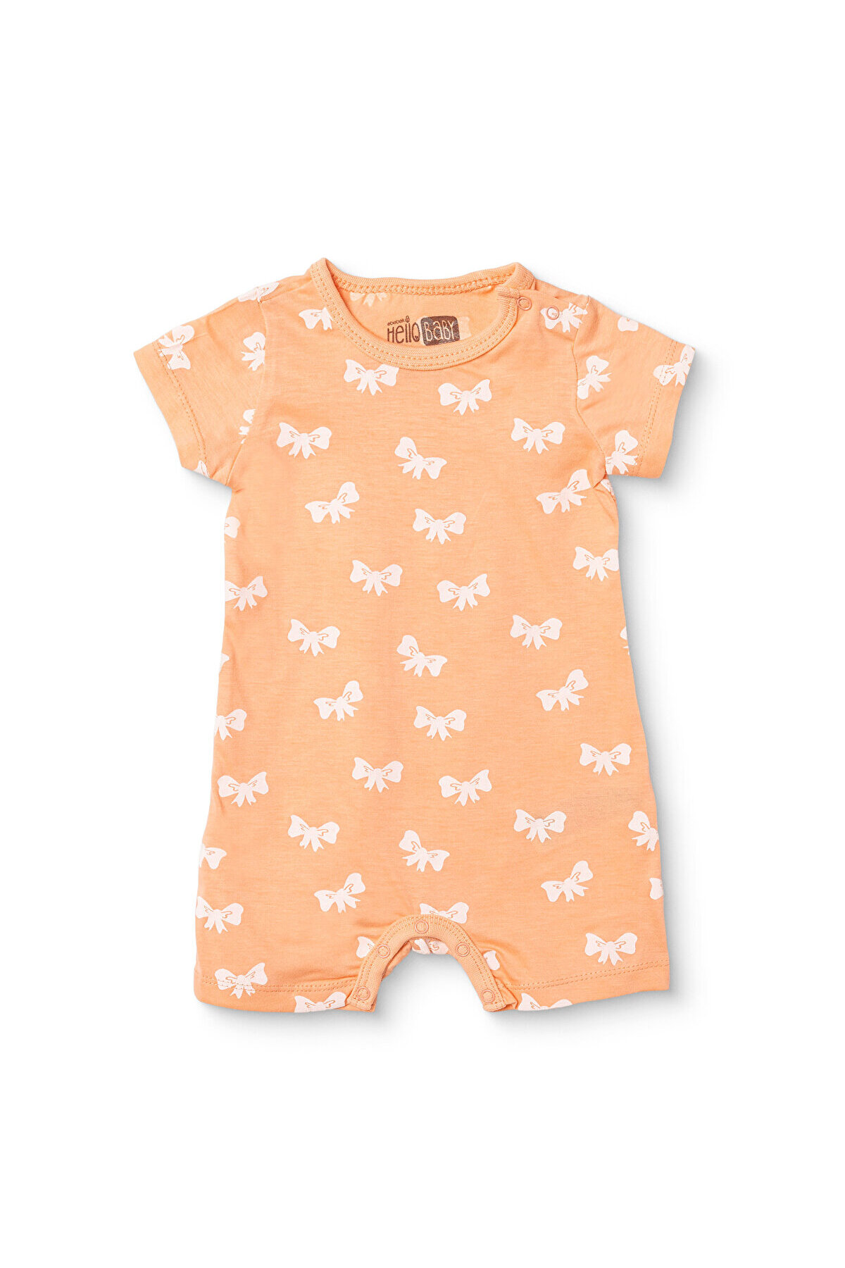 HelloBaby Baby Girl Short Jumpsuit Bowknot Printed Snap Fastener Crew Neck Short Sleeve Jam