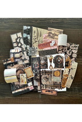 theworkshop Steampunk Zaman Makinesi Kolaj ve Sticker Seti A5