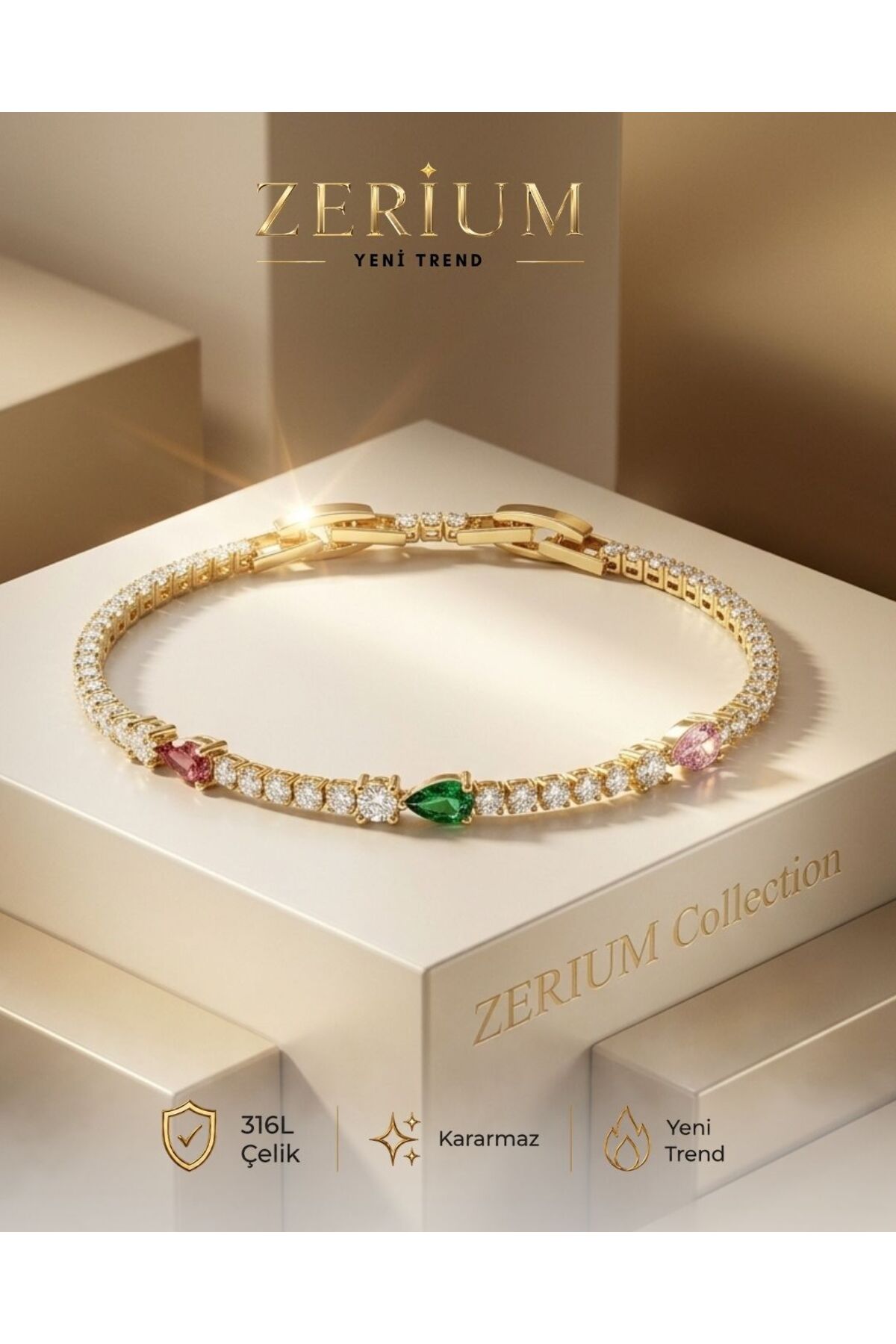 Women's Waterway Steel Bracelet Colorful Drop Zircon Gemstone Gold