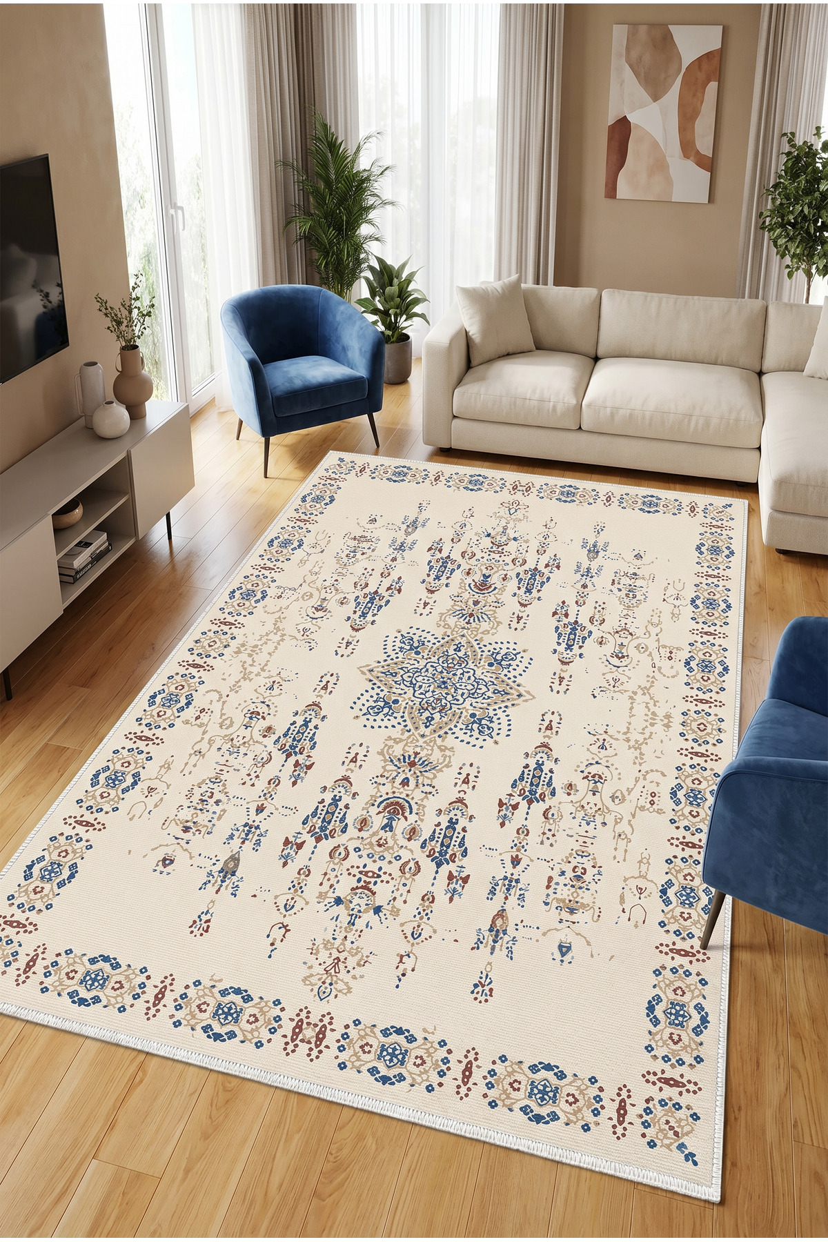 Colorful Beige Carpet Lounge Carpet Machine Washable Anti-Slip Base Carpet