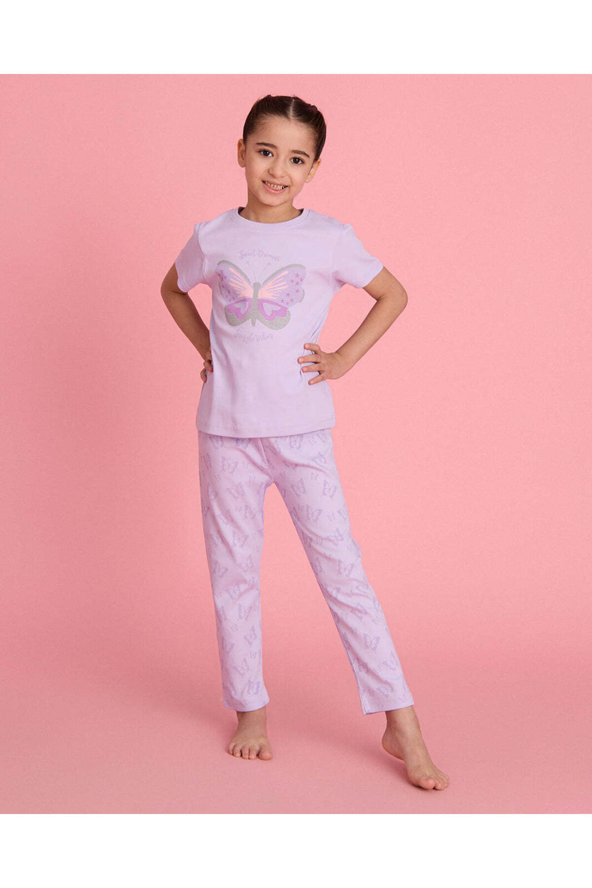REDTAG Girls Lilac Butterfly Print Pyjama Set