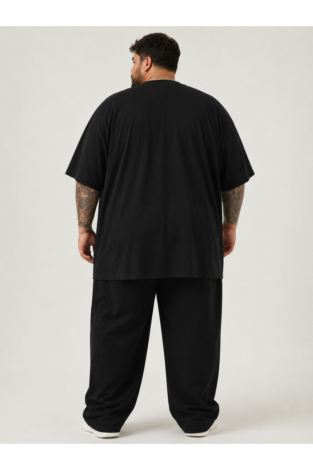 Afri Battal Beden Oversize Siyah Basic T-Shirt, Rahat Kalıp %100 Pamuk Erkek Tişört görsel 2
