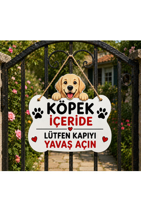 kids town Kedi Köpek Kapı Uyarı Levhası Dekota UV Baskılı Dekoratif Kapı Süsü...