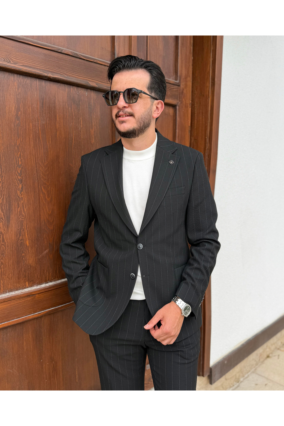 کت و شلوار راه راه کالکشن Milano Riviera — مشکی 01617 — تصویر 2 از 7