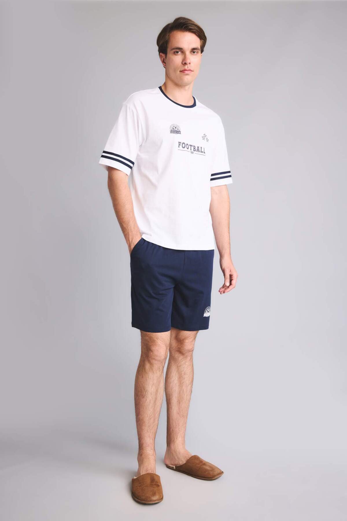 Defacto Boxy Fit Short Sleeve 2-Piece Navy Blue Set I0845Ax26Hs